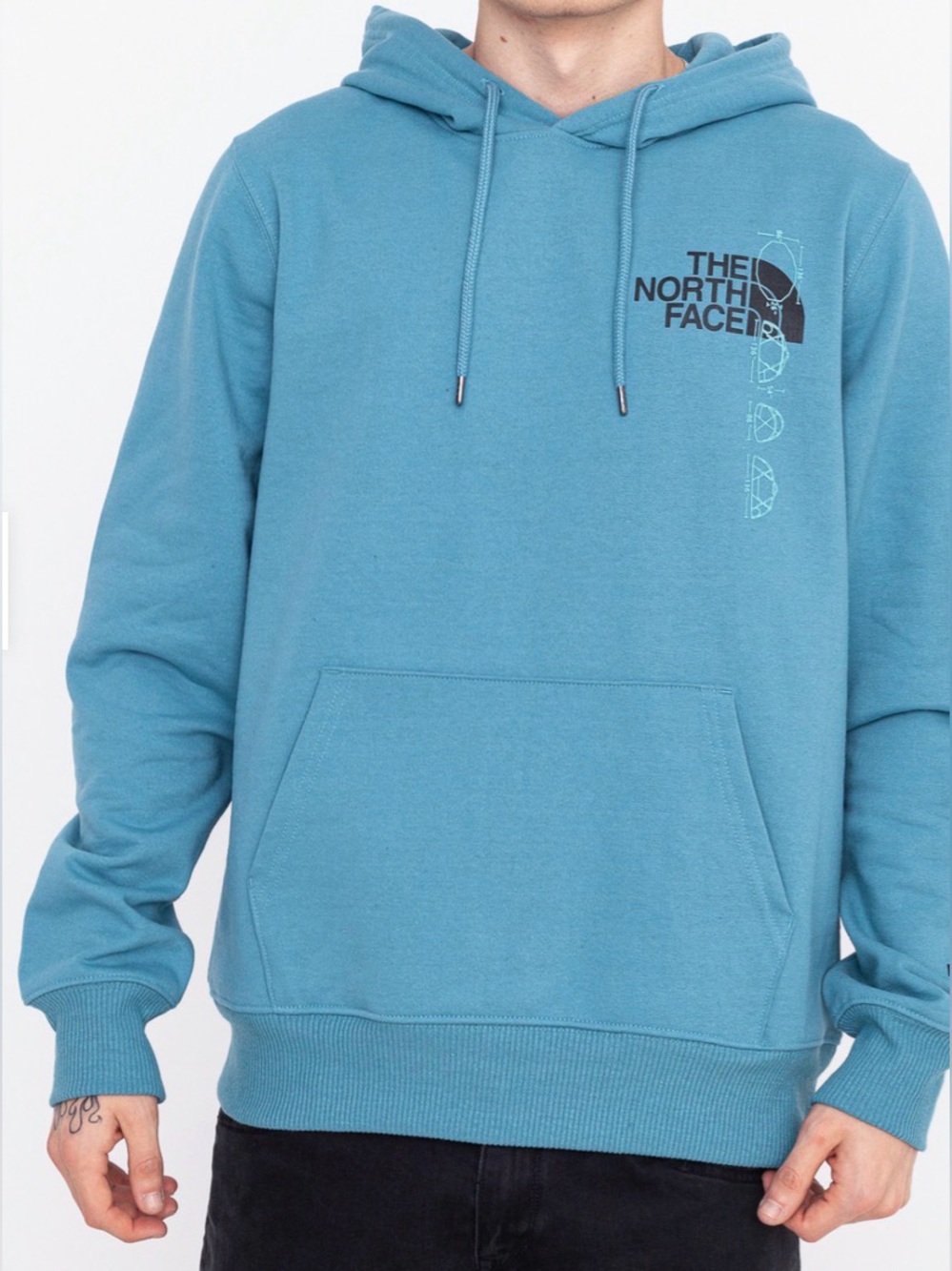 The North Face Men’s Hoodie Medium Blue Teal Pullover Sweatshirt Logo Sweater